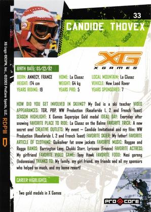 2004 Pro Core Sports X Games #33 Candide Thovex Back